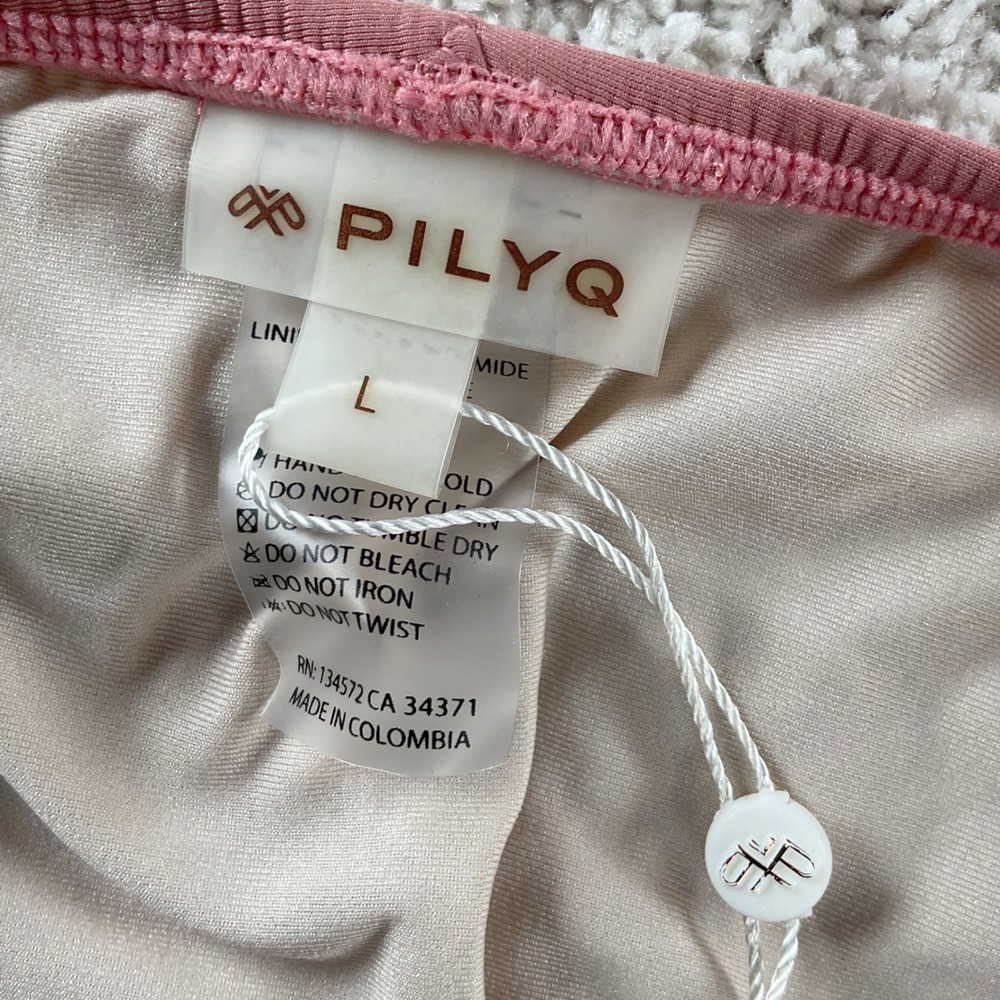 PilyQ Dusty Rose Lace Fanned Teeny Bikini Bottom Ruched Back DUS-251T NWT Size L - Picture 5 of 10